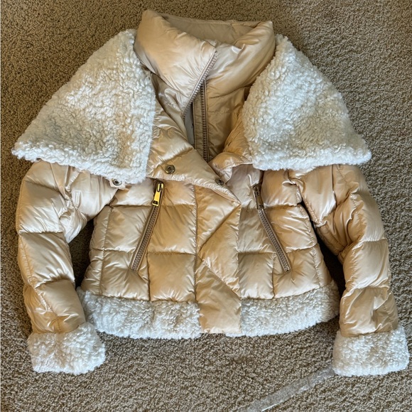 "Chic Moncler Girls' Size 8 Jacket: Tan with Gold Tones" - Picture 4 of 16